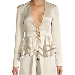 Alexis Reagan Satin Lace Up Ruffled Peplum Top Blouse Sz S‎ Whimsical Romantic